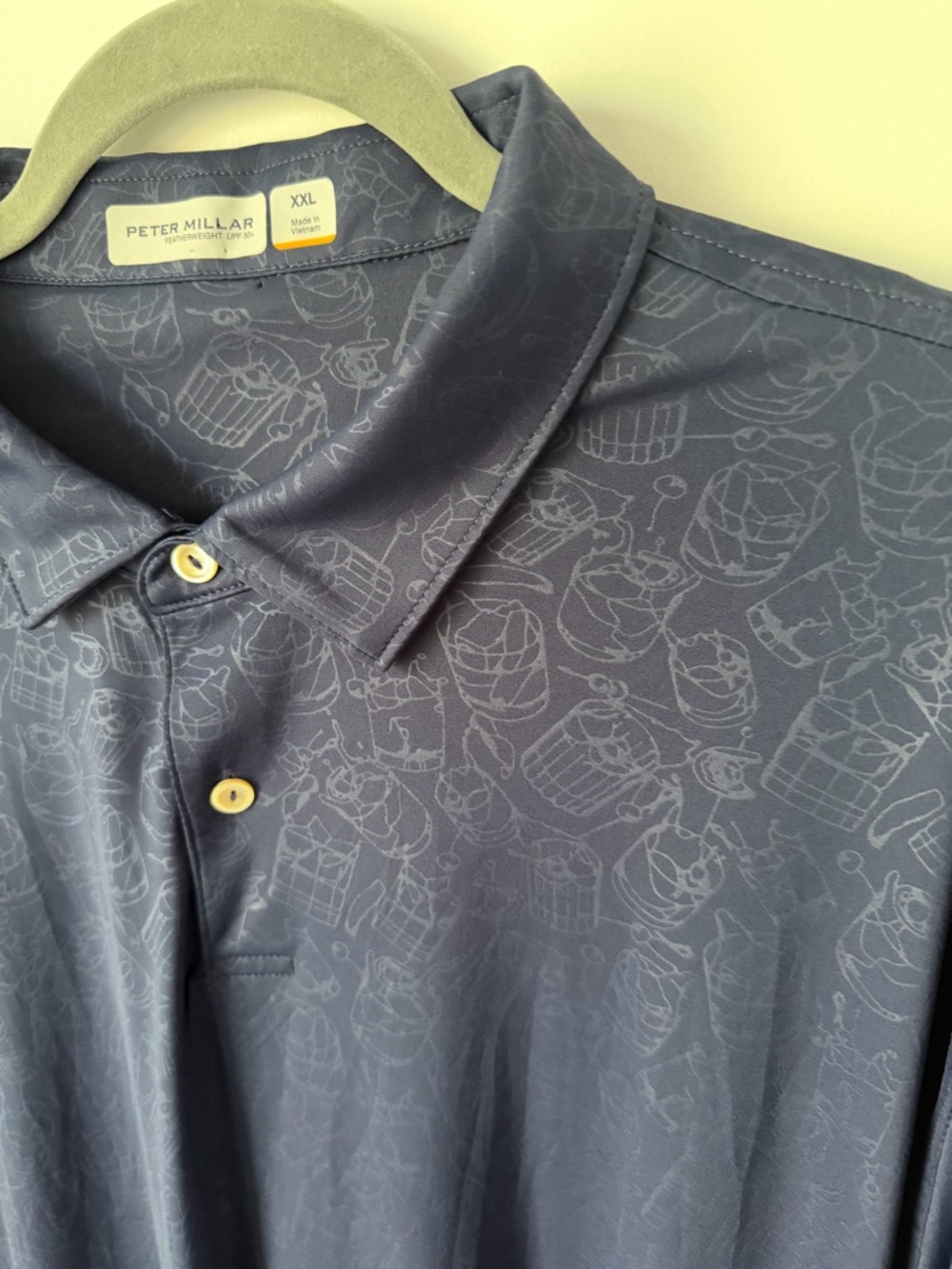 Peter Millar Men's Navy Drinks Patterned Polo Featherweight